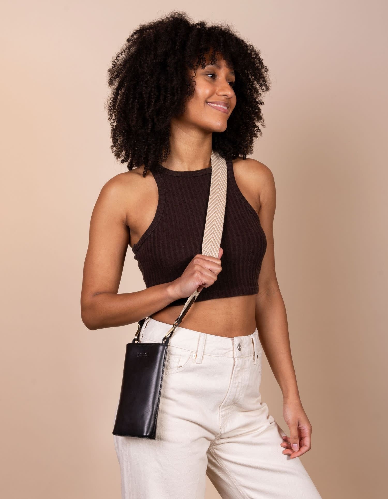 Charlie Phone Bag - Black Classic Leather