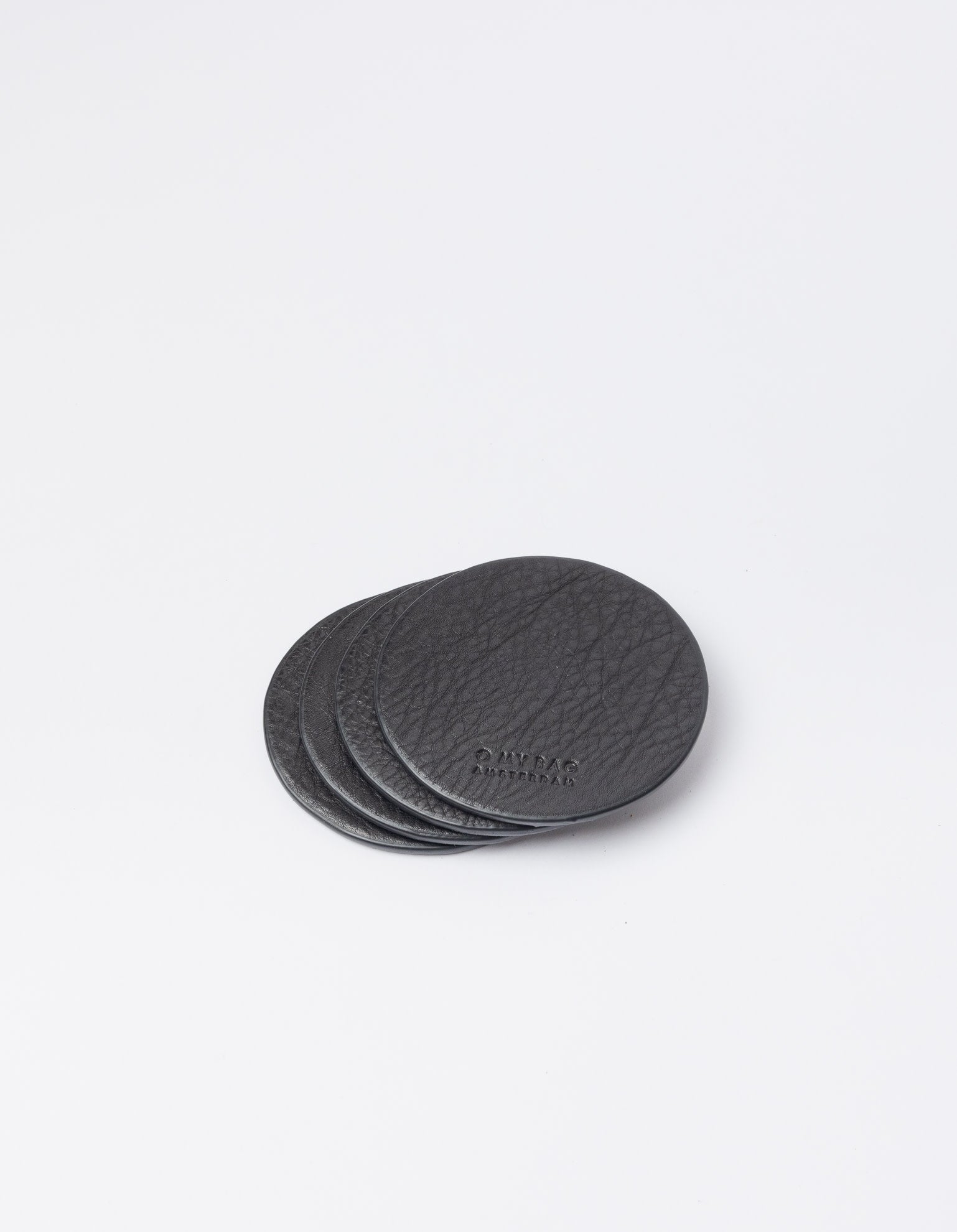 Set van 4 coasters -Black Soft Grain Leather / onderleggers
