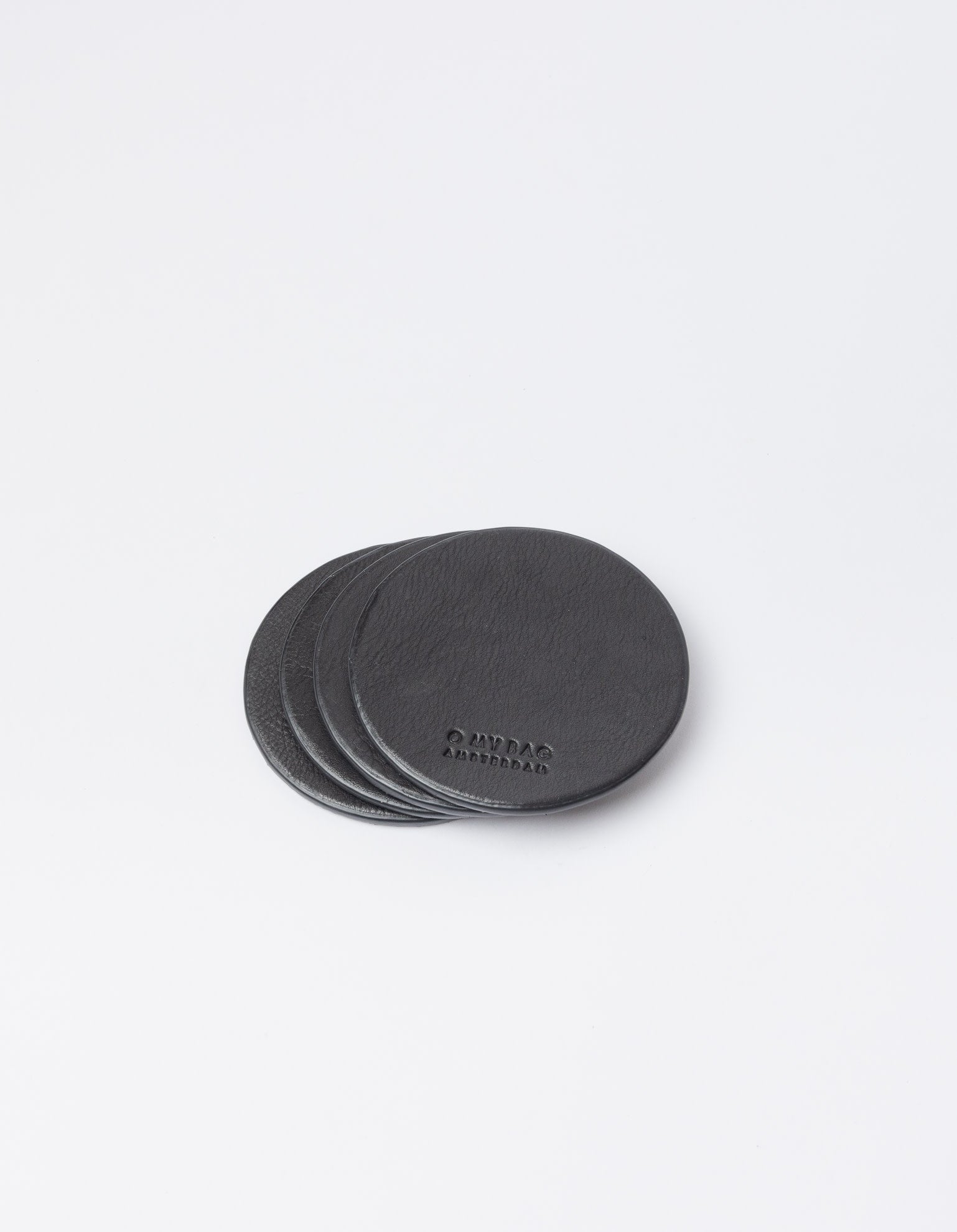 Set van 4 coasters -Black Soft Grain Leather / onderleggers