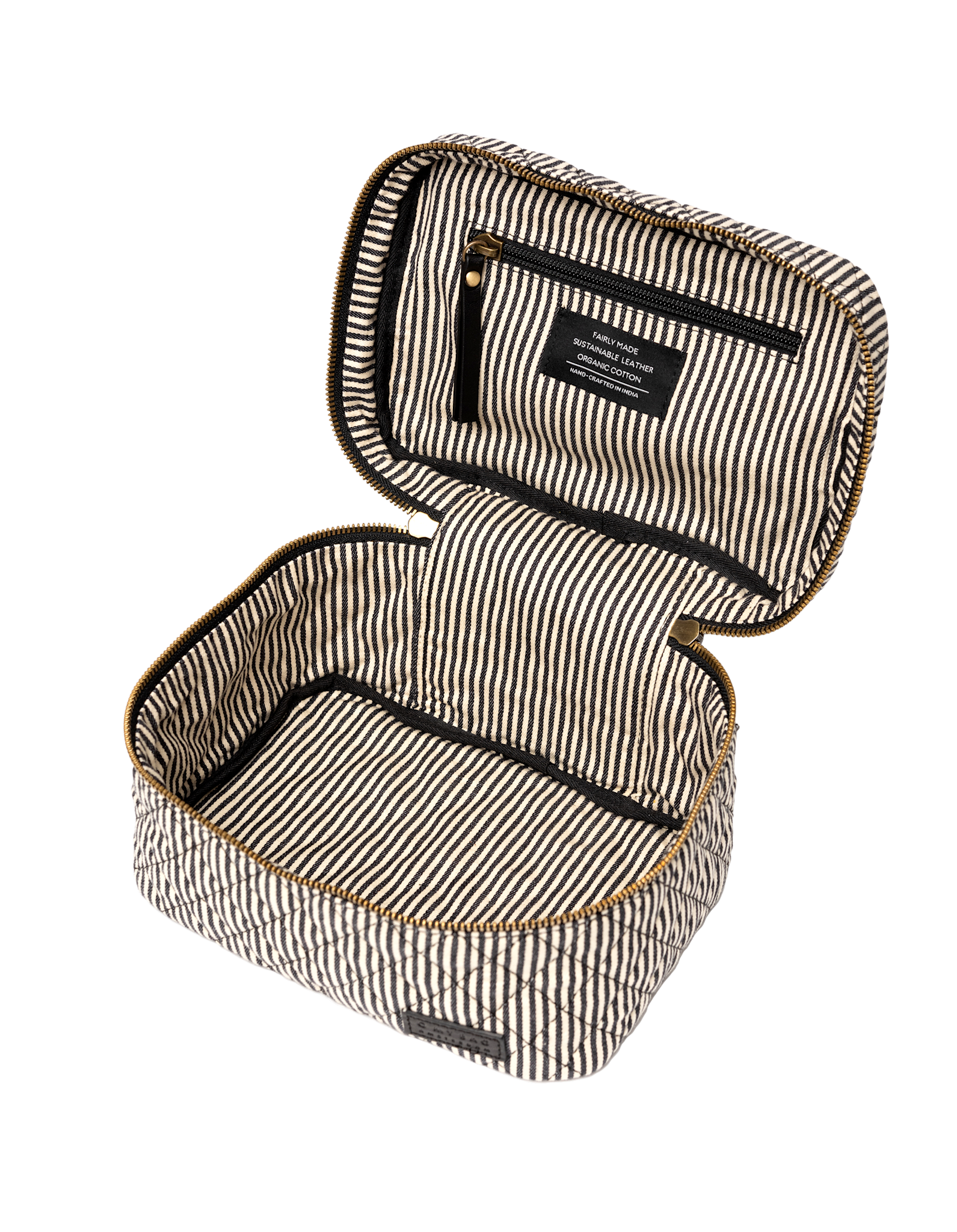 Elise make-up bag - Cotton /black classic leather