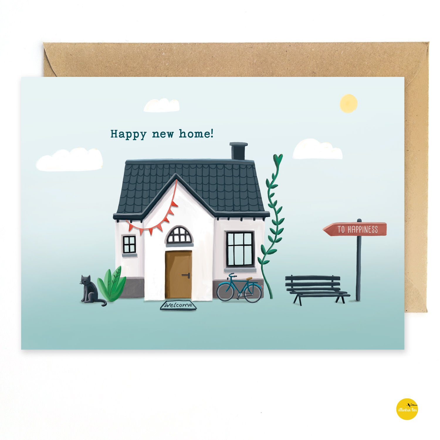 Wenskaart illustra'lies 'Happy new home'