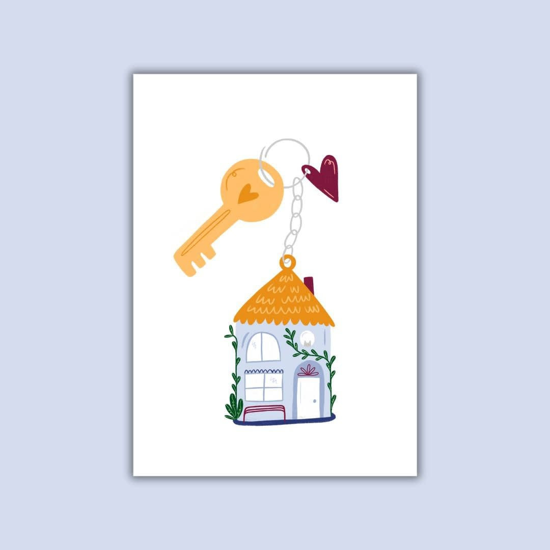 Wenskaart - Huisje aan sleutelhanger