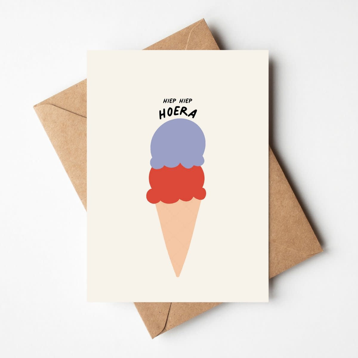 Wenskaart  - Hiep hiep hoera - ijsje