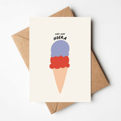 Wenskaart  - Hiep hiep hoera - ijsje