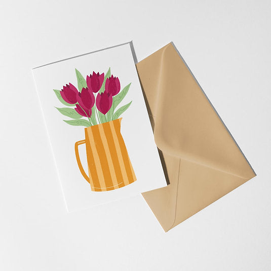 Wenskaart - Tulpen in een kan