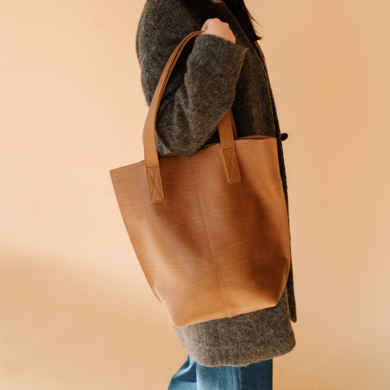 Lederen shopper - Swing It - Cognac used look