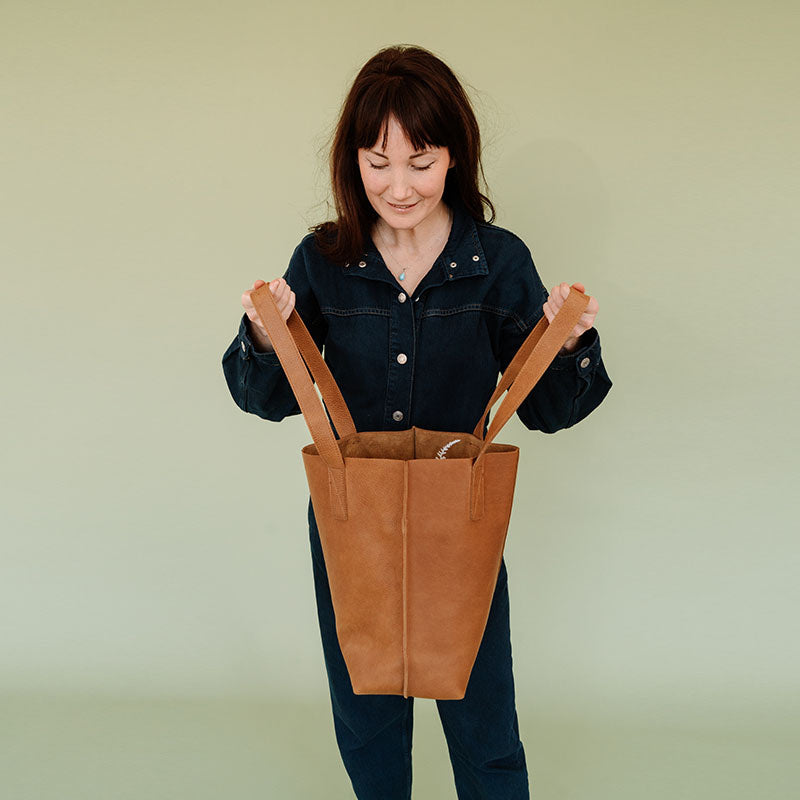 Lederen shopper - Swing It - Cognac used look