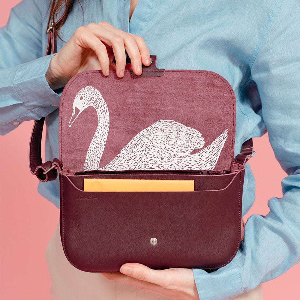 Handtas - Wild swan - aubergine