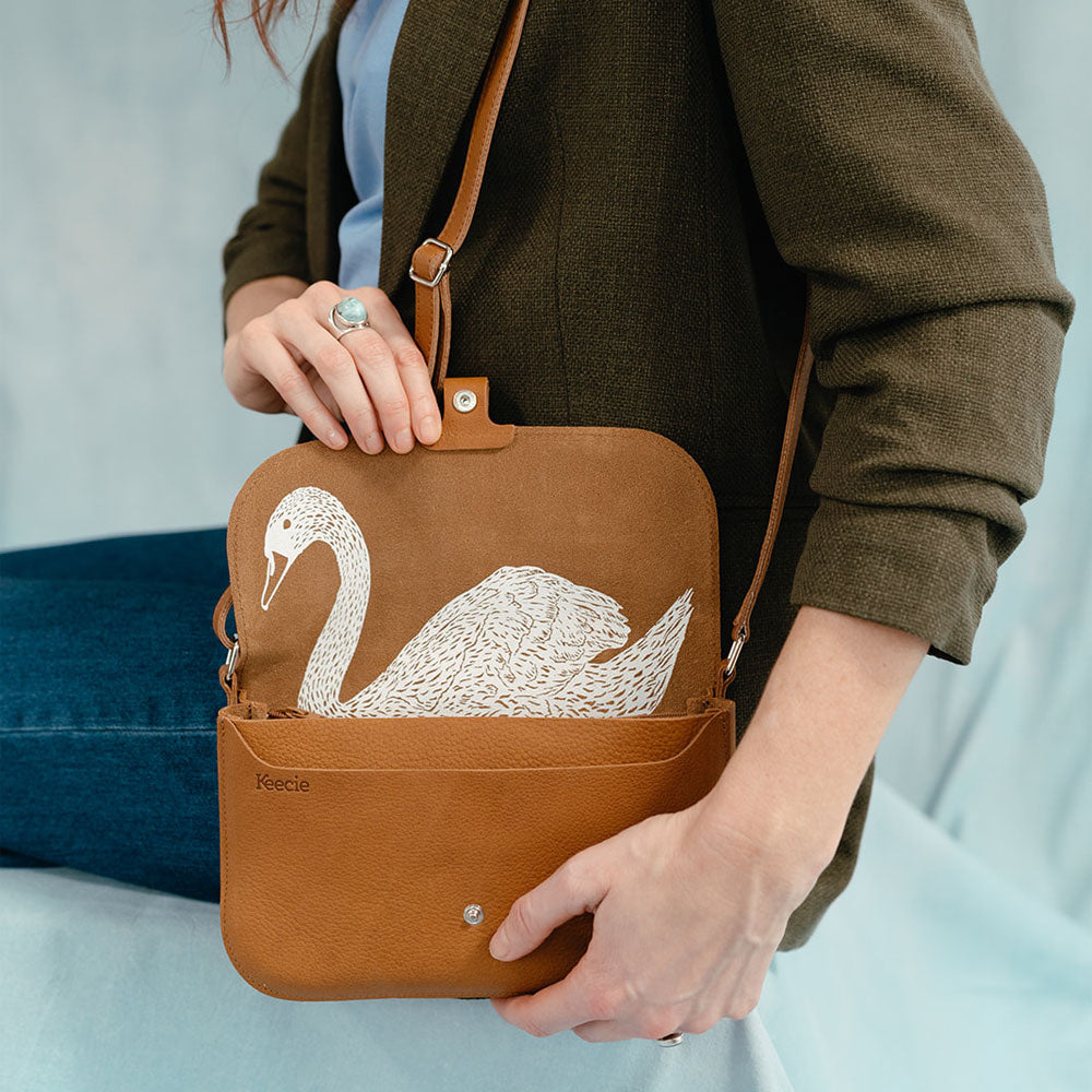 Handtas - Wild swan - cognac used look