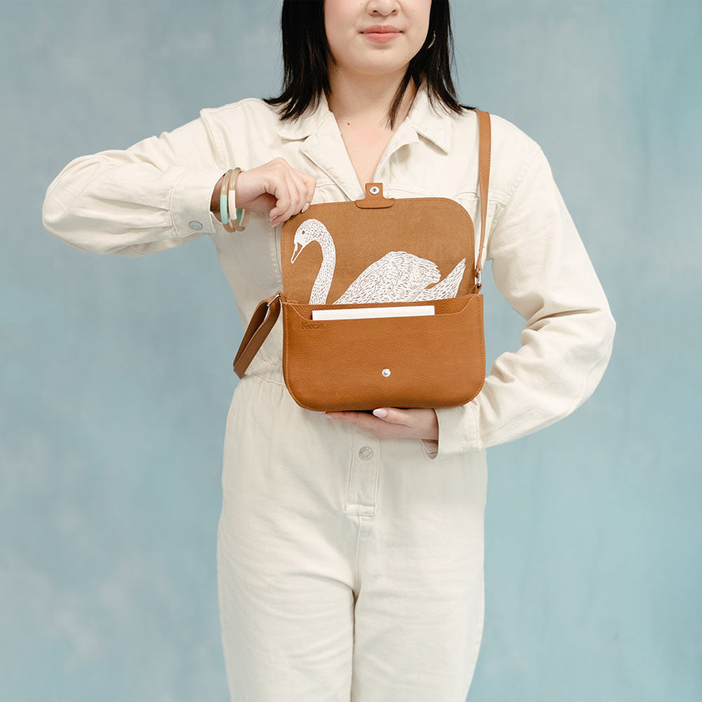 Handtas - Wild swan - cognac used look