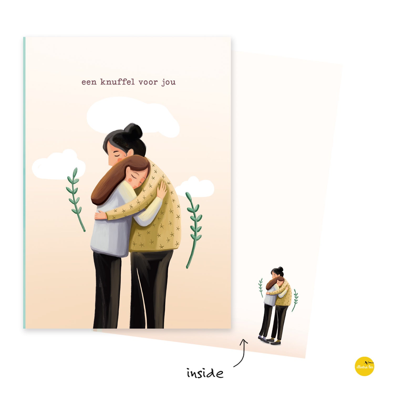 Wenskaart illustra'lies 'Een knuffel voor jou'