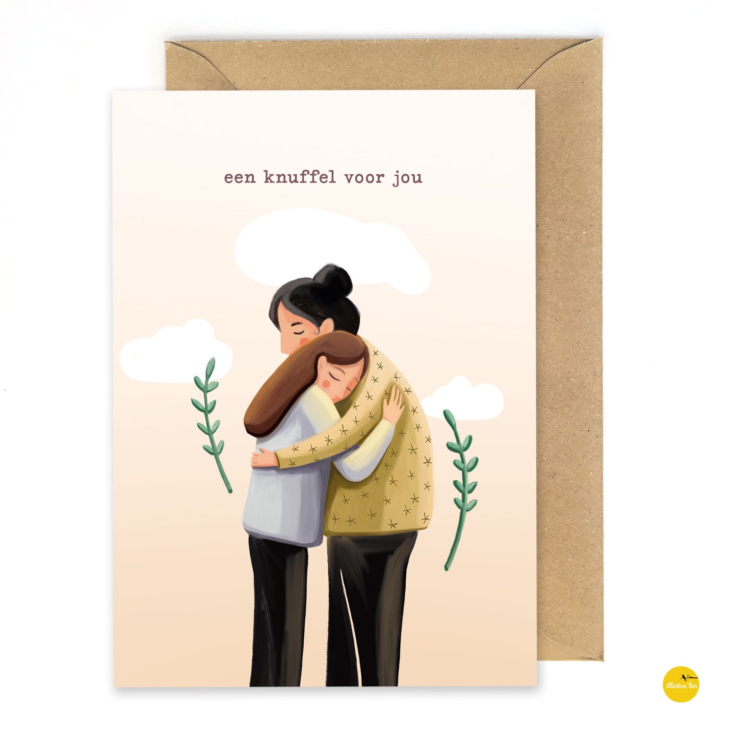 Wenskaart illustra'lies 'Een knuffel voor jou'