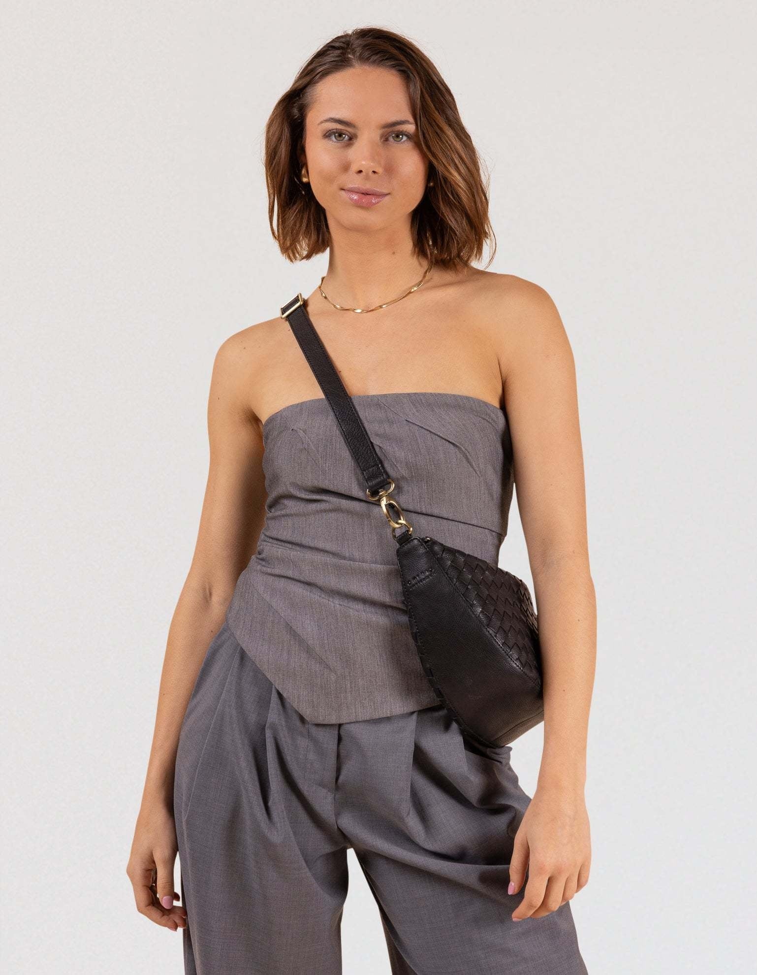 Leo Midi - Black Woven Soft Grain Leather