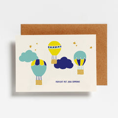 Wenskaart Hello August - 'Proficiat met jouw communie' - luchtballonnen