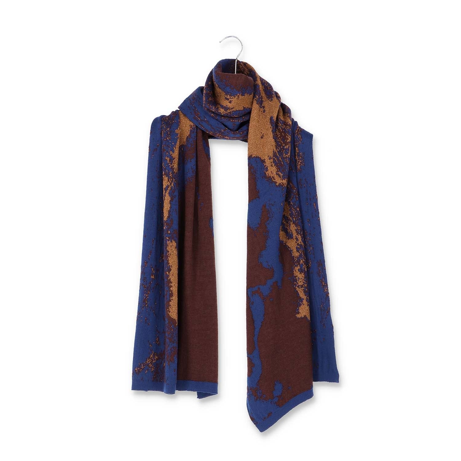 Sjaal Myosotis 01 - Blue, dark maroon, copper - 195 cm x 40 cm