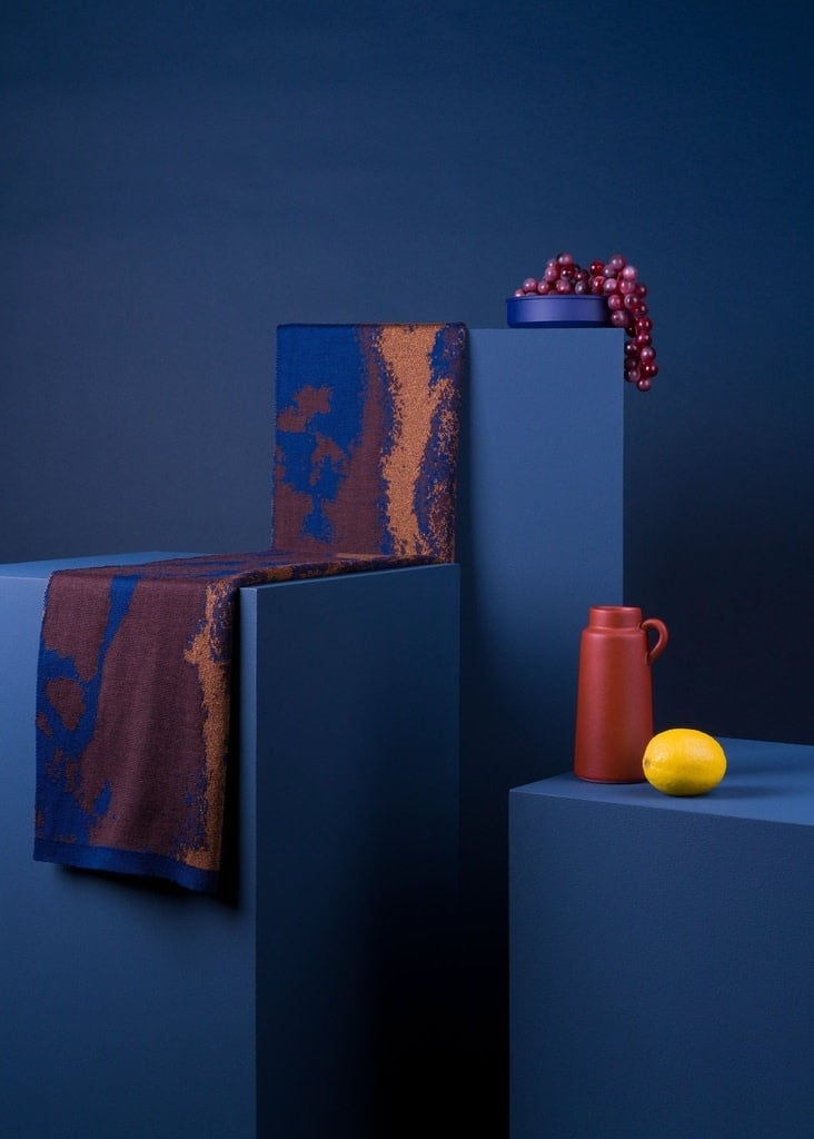 Sjaal Myosotis 01 - Blue, dark maroon, copper - 195 cm x 40 cm