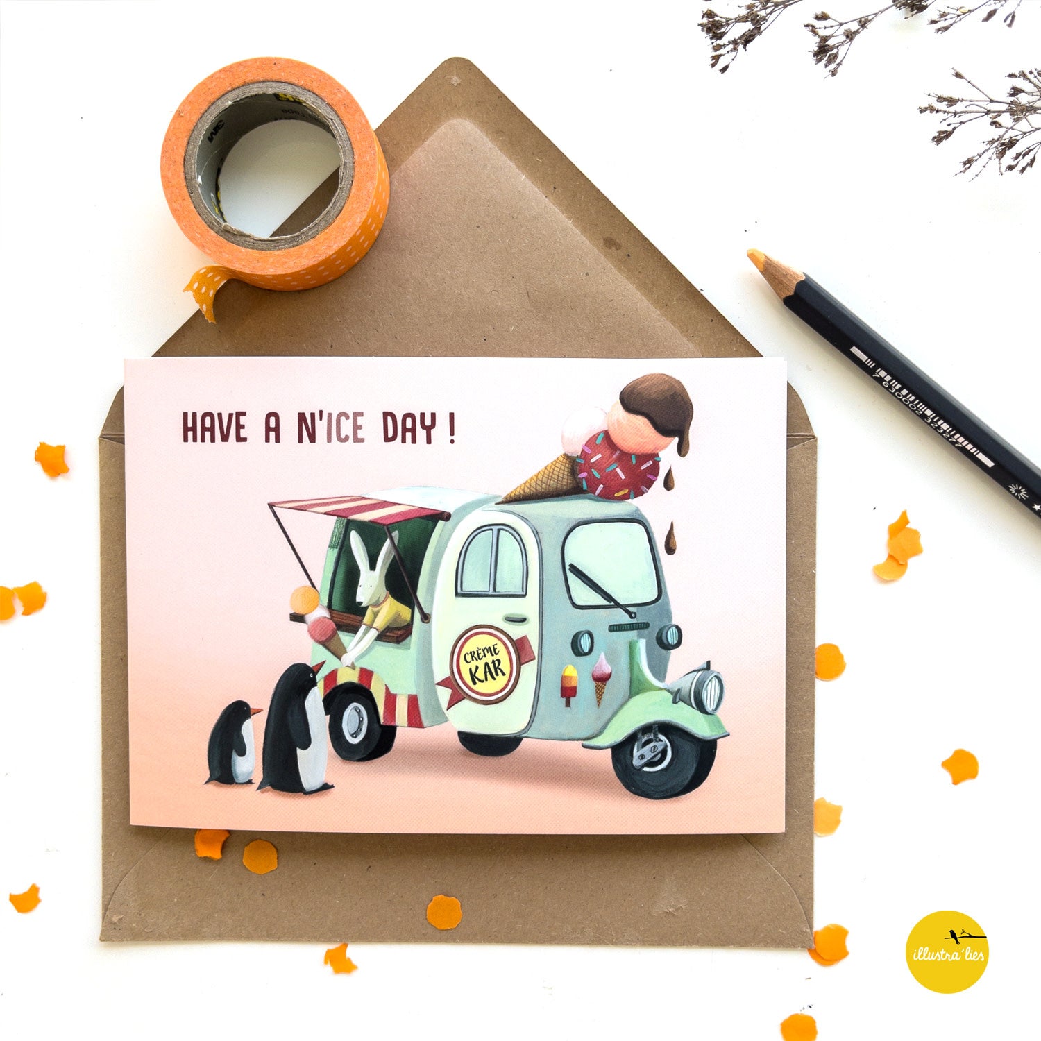 Wenskaart illustra'lies 'Have a n'ICE' day!'