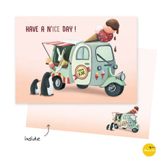 Wenskaart illustra'lies 'Have a n'ICE' day!'