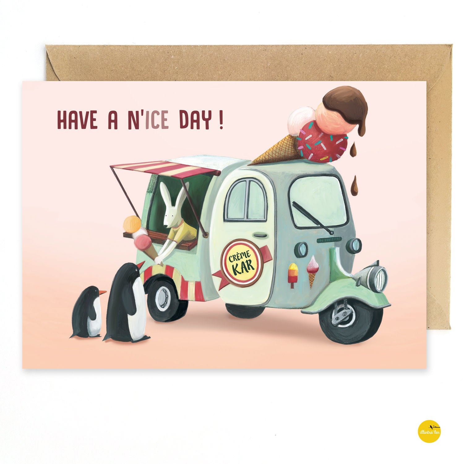 Wenskaart illustra'lies 'Have a n'ICE' day!'