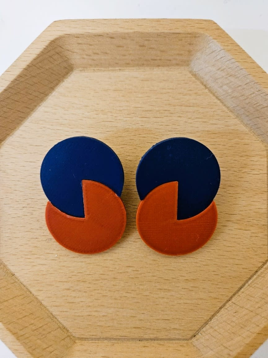 Oorsteker 3D print duo--color rood-donkerblauw
