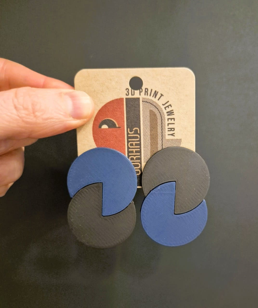 Oorsteker 3D print duo--zwart-donkerblauw