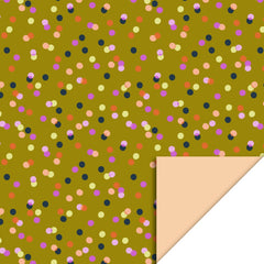 Inpakpapier Party Confetti Olive / Peach/ dubbelzijdig - 70 cm x 3m
