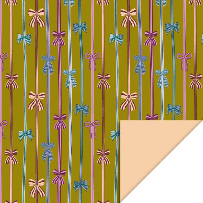 Inpakpapier Bow Parade Olive - Peach / dubbelzijdig - 70 cm x 3m