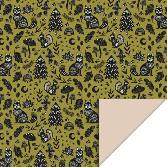Inpakpapier Nature Animals Olive - Beige / dubbelzijdig - 70 cm x 3m