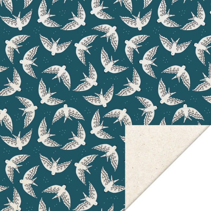 Inpakpapier 700 x 30 cm  - Birds night blue