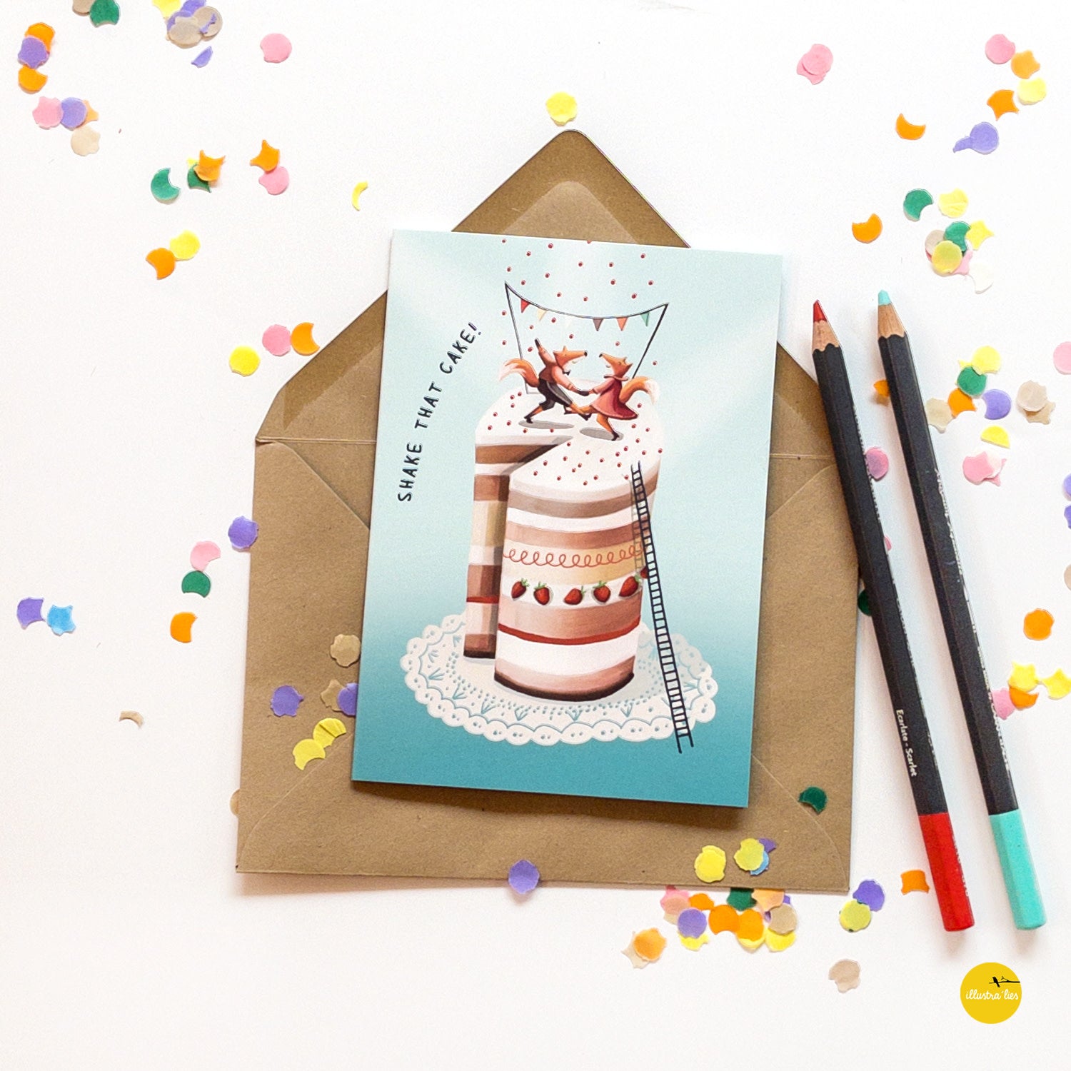 Wenskaart illustra'lies 'Shake that cake'