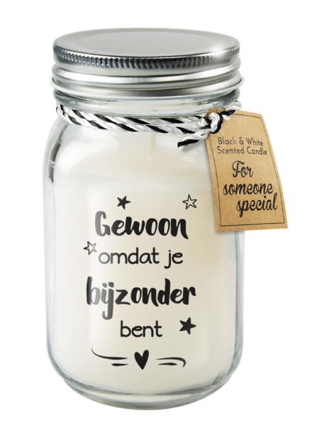 Geurkaars in glazen pot 'Gewoon omdat je bijzonder bent'
