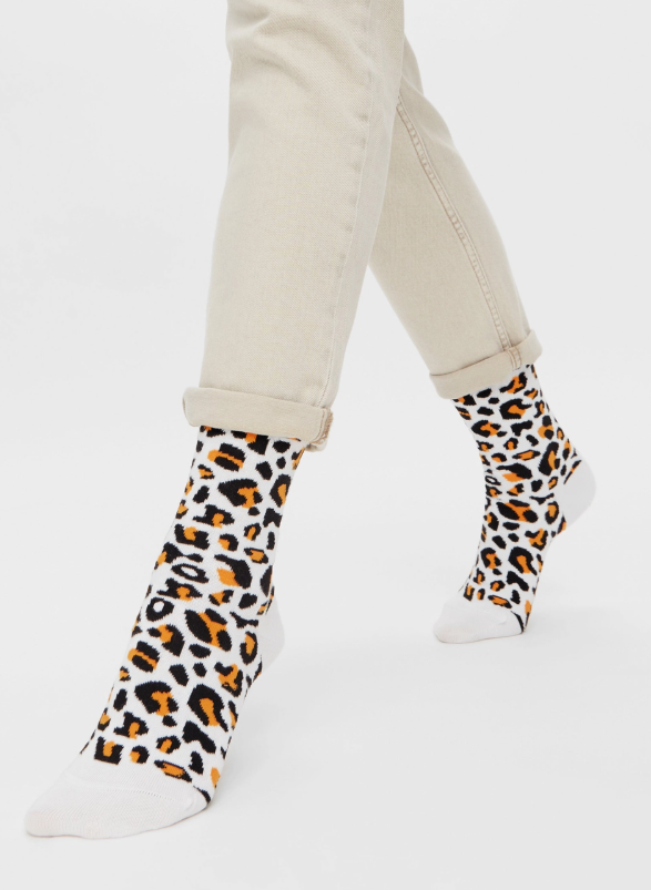 Witte sokken met dierenprint Luipaard  36/40
