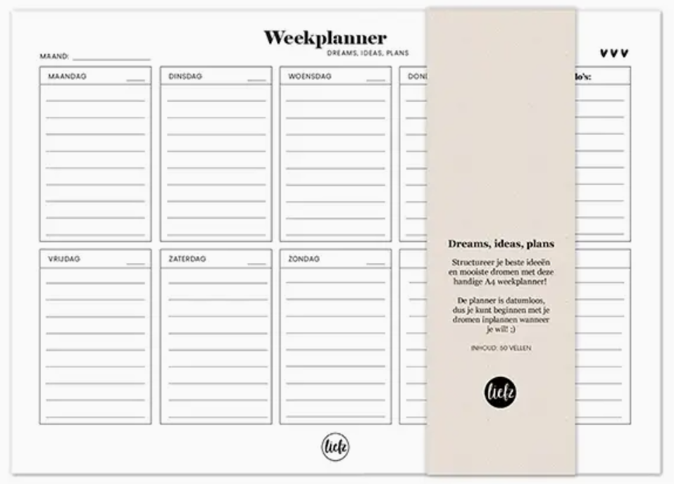 Weekplanner 'Dreams, ideas, plans' - 50 bl - nederlands