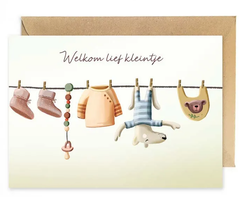 Wenskaart illustra'lies 'Welkom lief kleintje' - waslijn