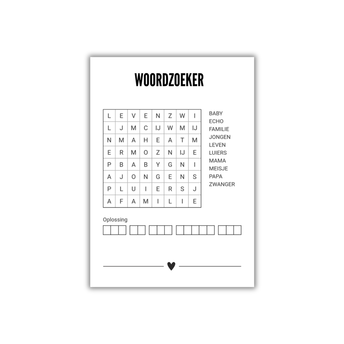 Kaart met woordzoeker 'Wil jij mijn meter zijn?'
