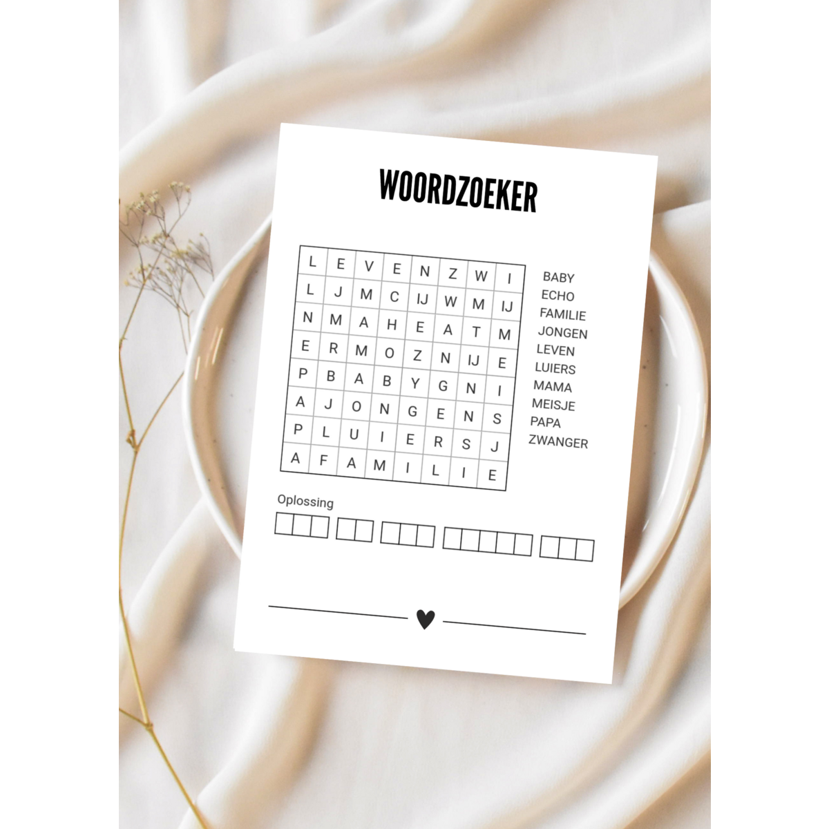 Kaart met woordzoeker 'Wil jij mijn meter zijn?'