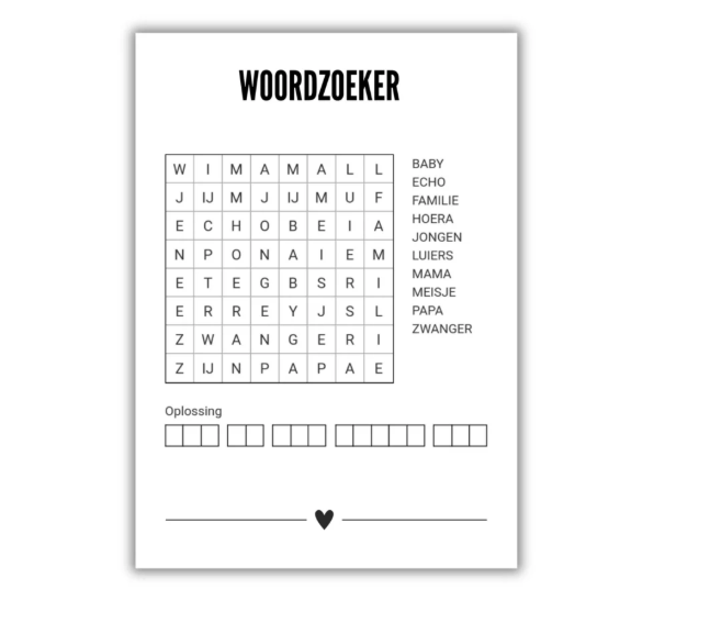 Kaart met woordzoeker 'Wil jij mijn peter zijn?'