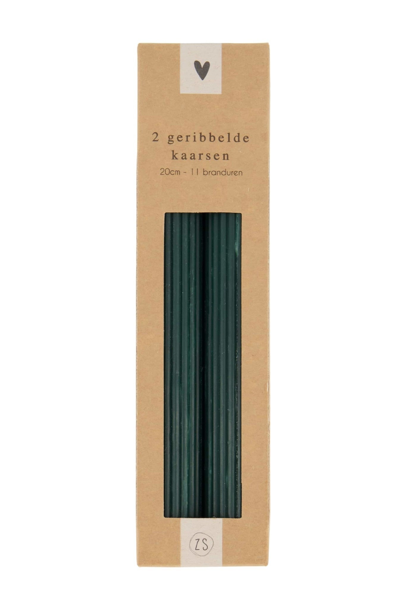 2 geribbelde kaarsen 20cm diepgroen