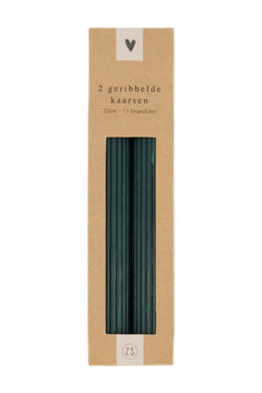 2 geribbelde kaarsen 20cm diepgroen