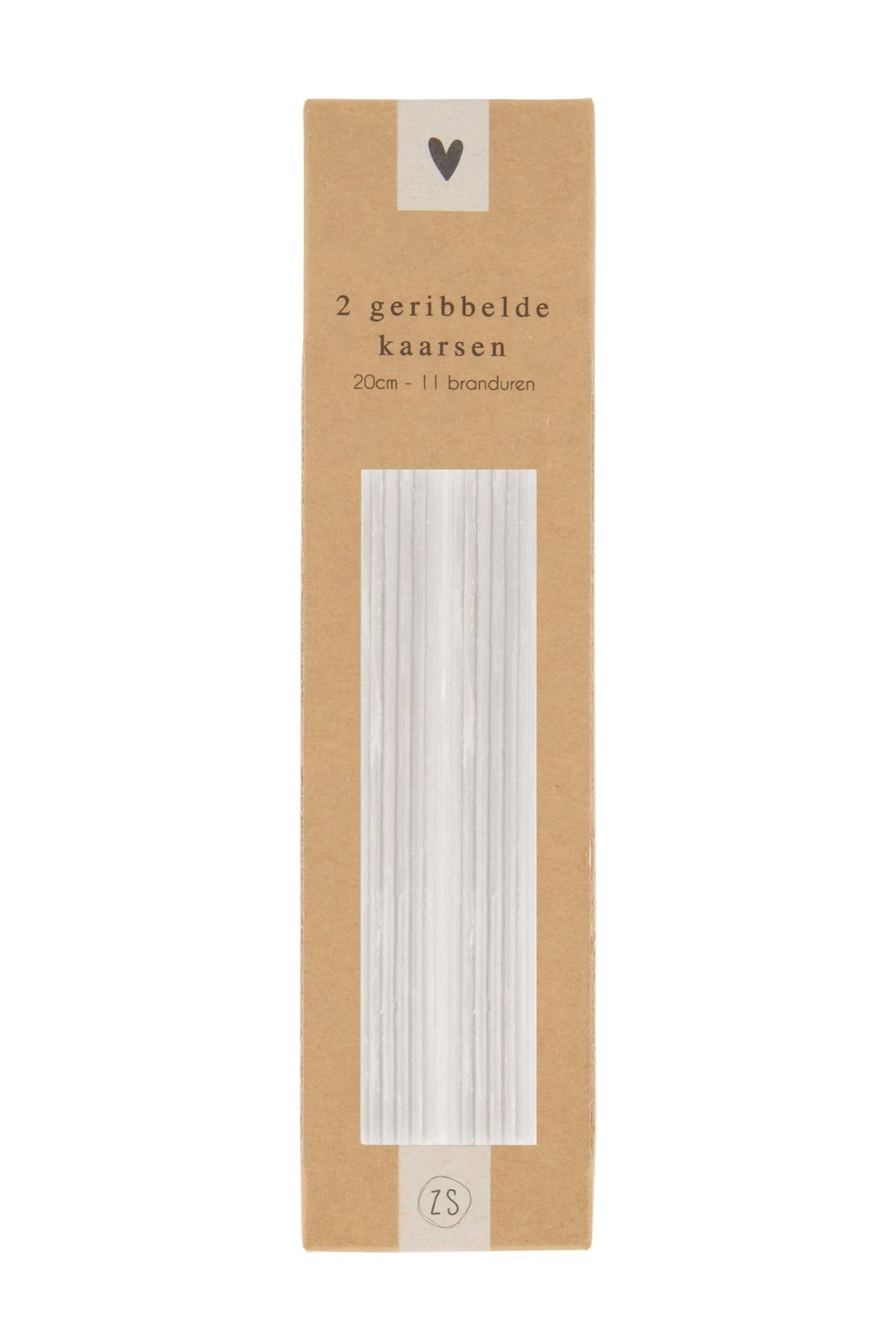 2 geribbelde kaarsen 20cm krijt