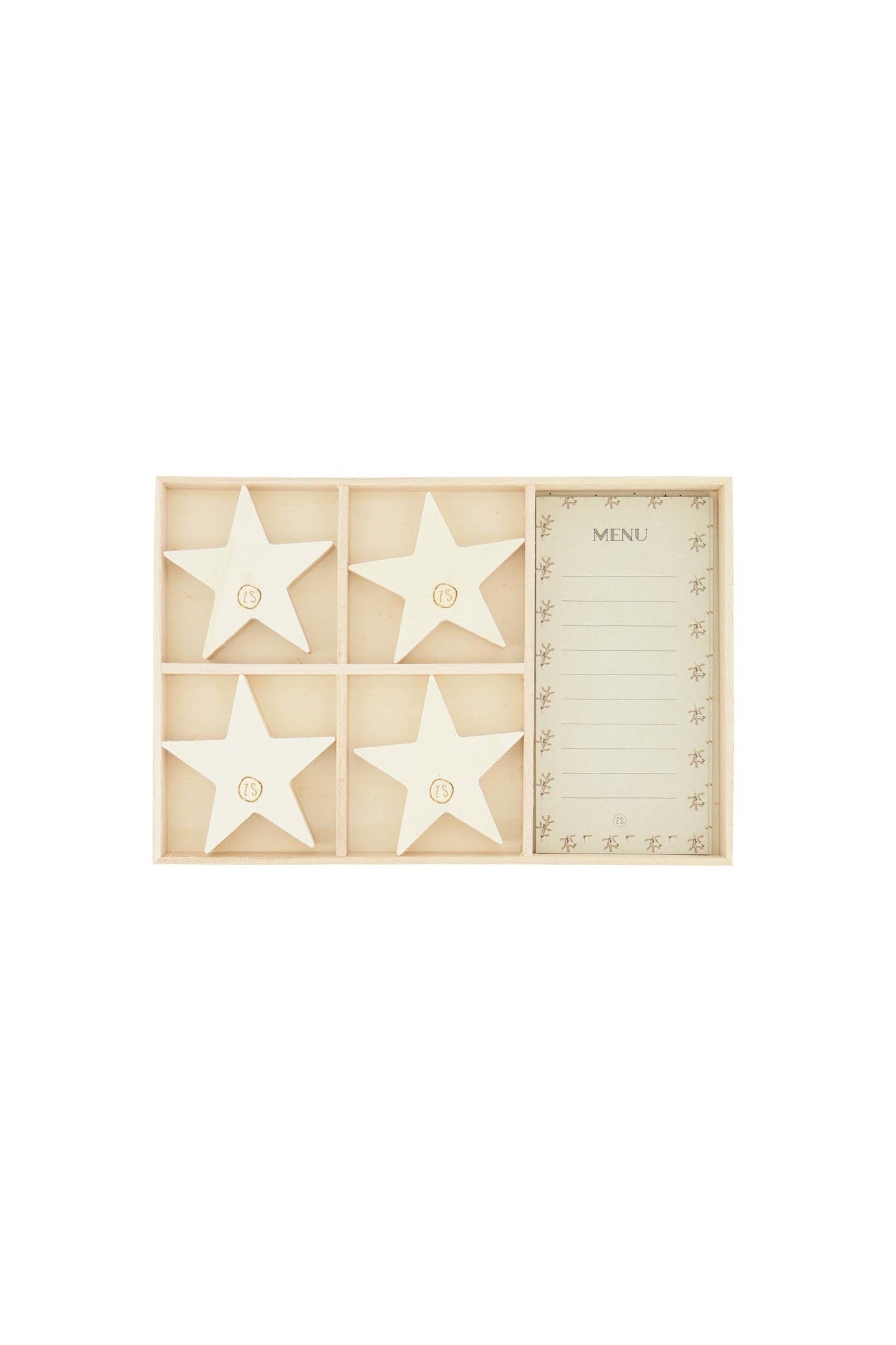 Menukaartjes (12 st) met houten standaard ster (4 st)