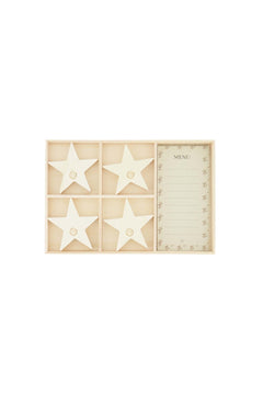 Menukaartjes (12 st) met houten standaard ster (4 st)