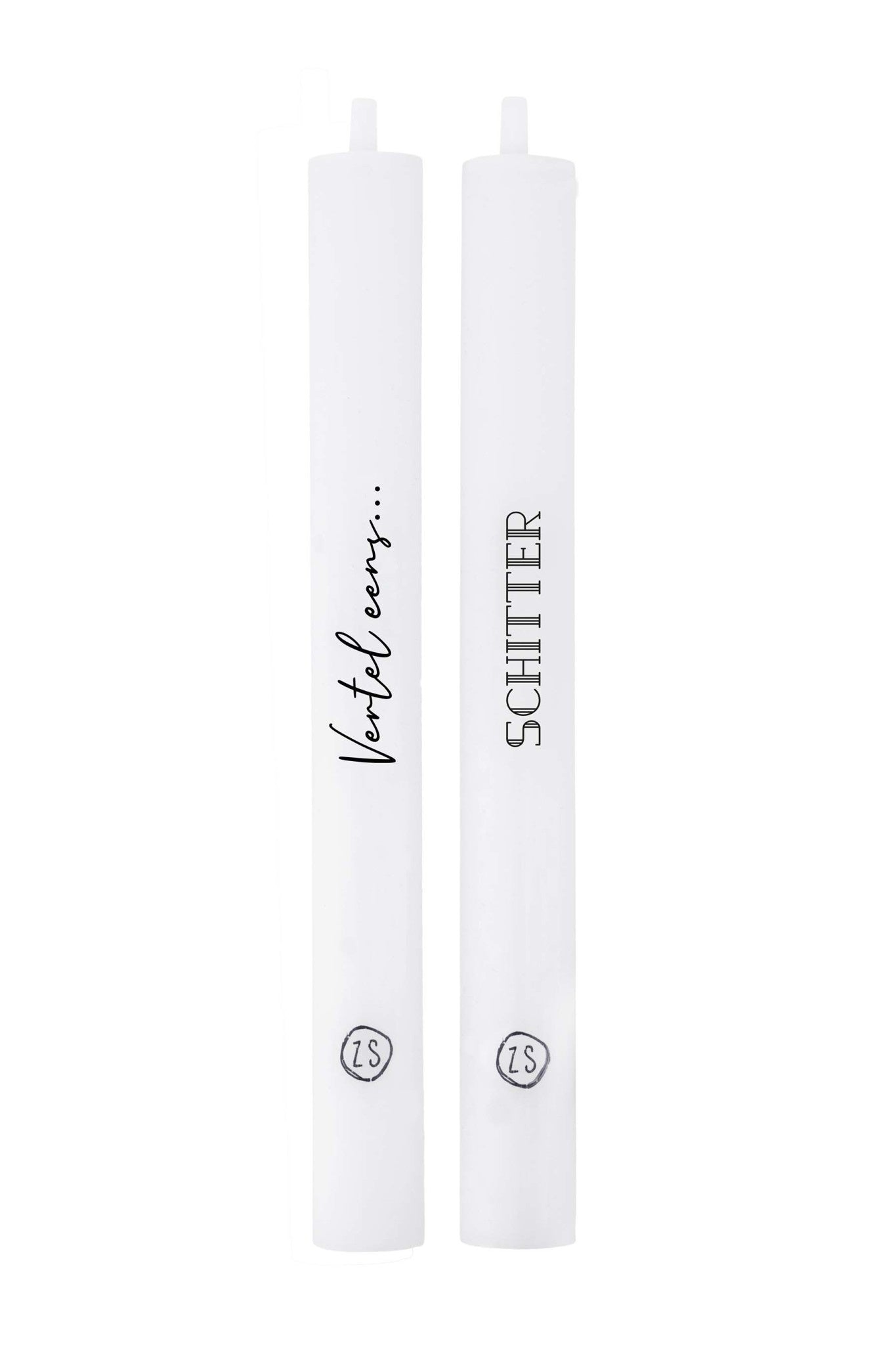 Set van 2 rustieke kaarsen 'schitter'/'vertel eens'